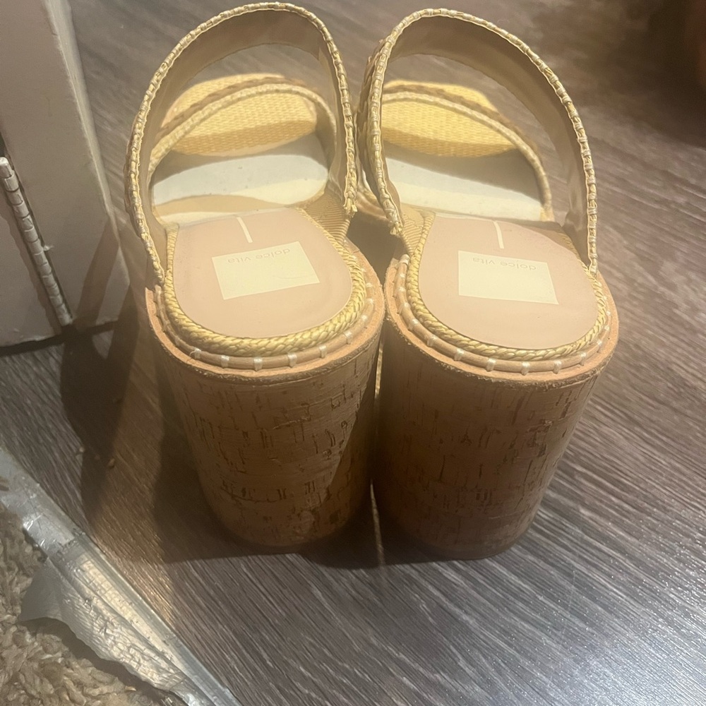 Platform Cork Wedge Sandals - Beige